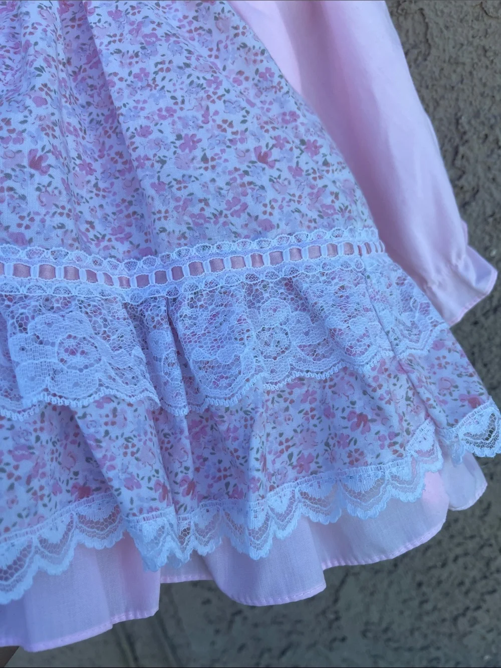Source Unknown Pink Floral Lace-Trim Girls' Long Sleeve Top